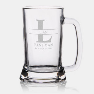 Personalized Monogrammed Groomsman Engraved Beer Stein