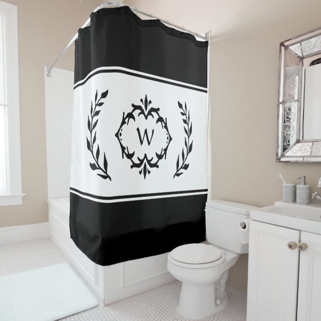 Personalized Monogrammed Initial Black and White Shower Curtain (In Situ)