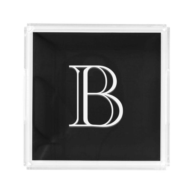 Personalized Monogrammed Initial Black & White Acrylic Tray (Front)