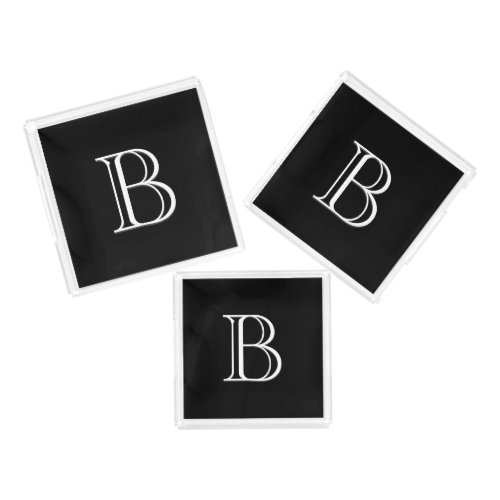 Personalized Monogrammed Initial Black  White Acrylic Tray