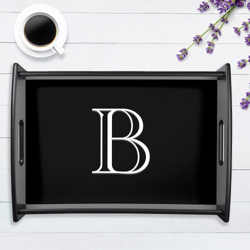 Personalized Monogrammed Initial Black  White Serving Tray