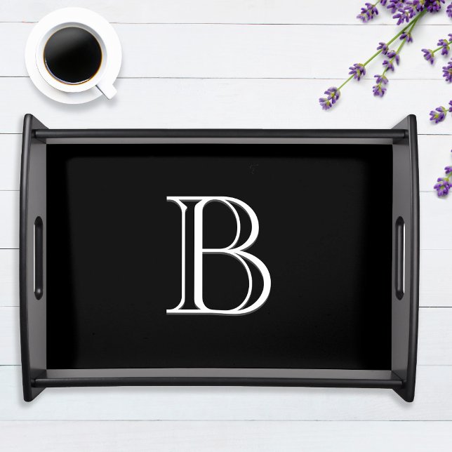 Personalized Monogrammed Initial Black & White Serving Tray (Creator Uploaded)