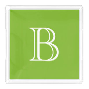 Personalized Monogrammed Initial Green & White Acrylic Tray