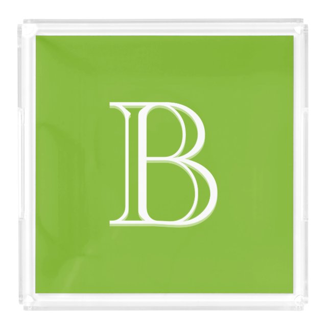 Personalized Monogrammed Initial Green & White Acrylic Tray (Large)