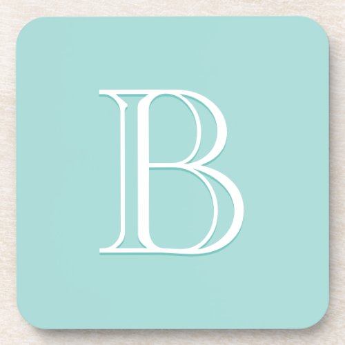 Personalized Monogrammed Initial Light Teal Green Beverage Coaster