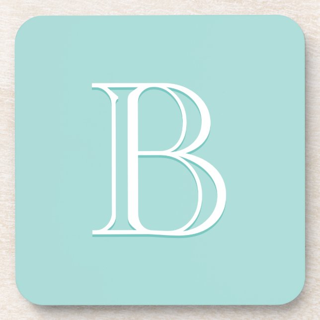Personalized Monogrammed Initial Light Teal Green Beverage Coaster (Front)