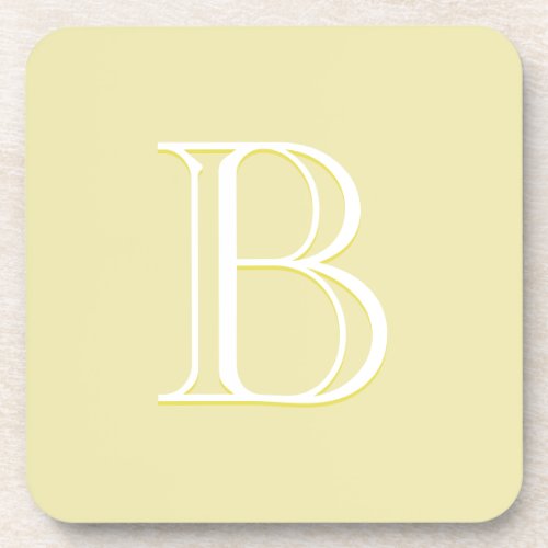 Personalized Monogrammed Initial Light Yellow Beverage Coaster