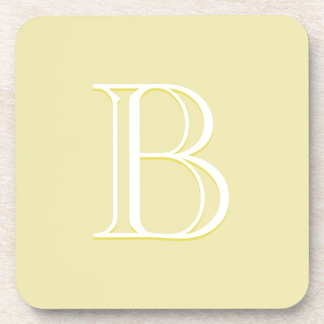 Personalized Monogrammed Initial Light Yellow Beverage Coaster (Front)