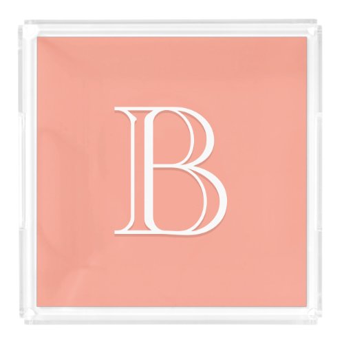 Personalized Monogrammed Initial Peach  White Acrylic Tray