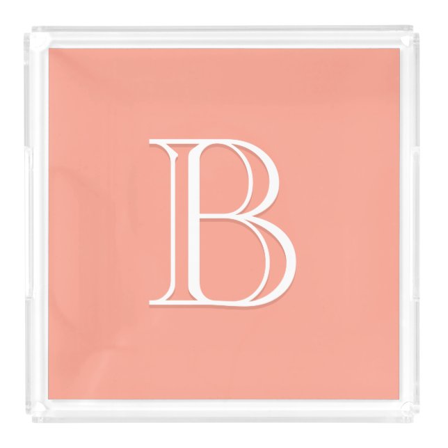 Personalized Monogrammed Initial Peach & White Acrylic Tray (Large)