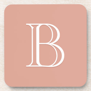 Personalized Monogrammed Initial Pink & White Beverage Coaster