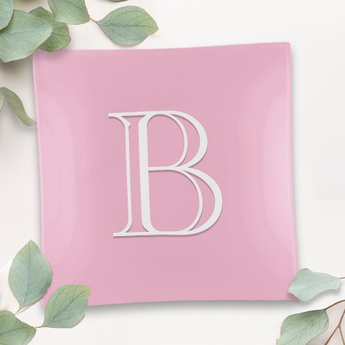 Personalized Monogrammed Initial Pink  White Trinket Tray