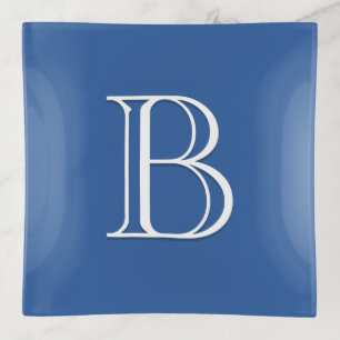 Personalized Monogrammed Initial Royal Blue  White Trinket Tray