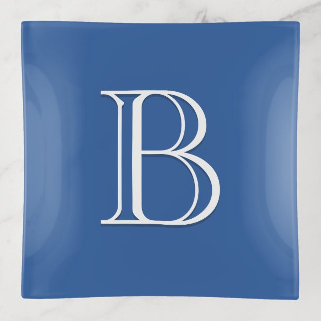 Personalized Monogrammed Initial Royal Blue  White Trinket Tray (Front)