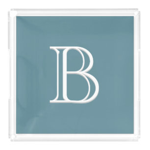 Personalized Monogrammed Initial Turquoise & White Acrylic Tray