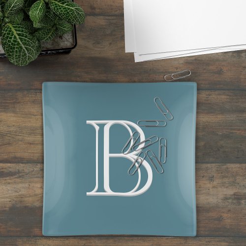 Personalized Monogrammed Initial Turquoise  White Trinket Tray
