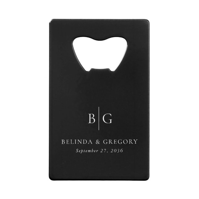 Personalized Monogrammed Initials Wedding Favors Credit Card Bottle Opener (Front)