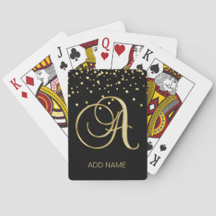 Personalized Monogrammed Letter 'A' Gold Black Poker Cards