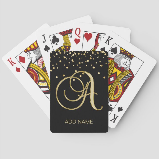 Personalized Monogrammed Letter 'A' Gold Black Poker Cards (Back)