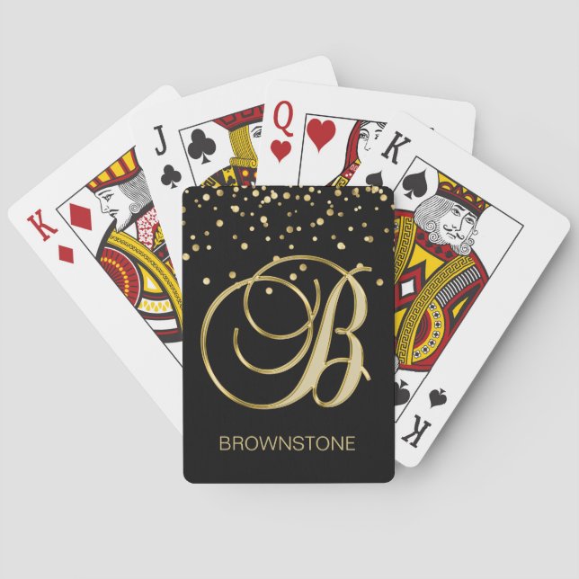 Personalized Monogrammed Letter 'B' Gold Black Poker Cards (Back)