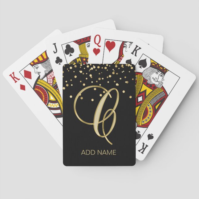 Personalized Monogrammed Letter 'C' Gold Black Poker Cards (Back)