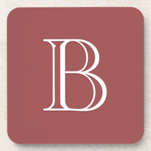 Personalized Monogrammed Letter Initial Square Red Beverage Coaster