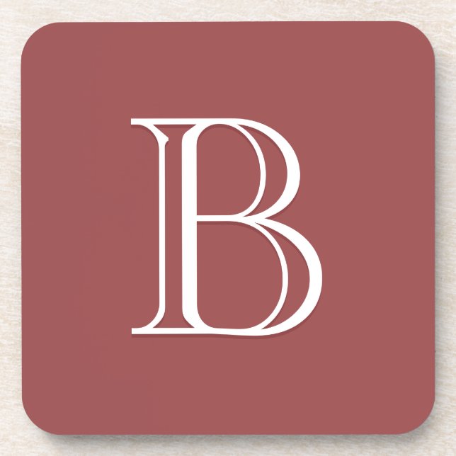 Personalized Monogrammed Letter Initial Square Red Beverage Coaster (Front)