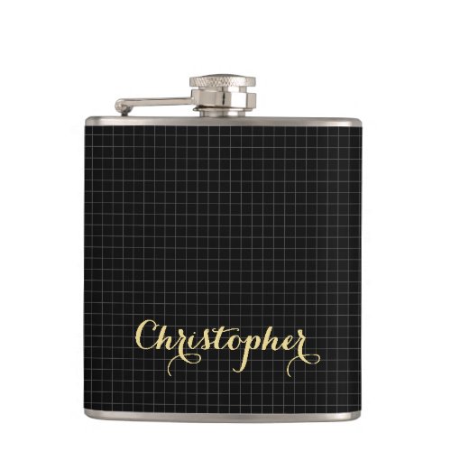 Personalized Monogrammed Modern Black Checkered Flask