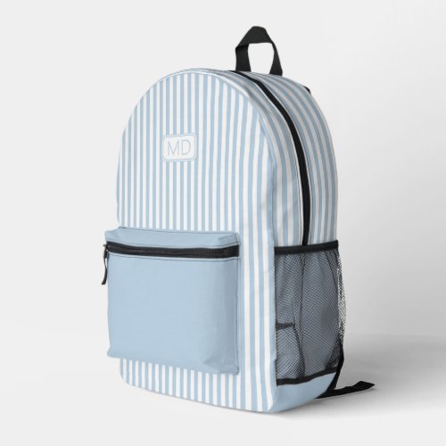 Personalized Monogrammed Modern Light Blue Stripes Printed Backpack