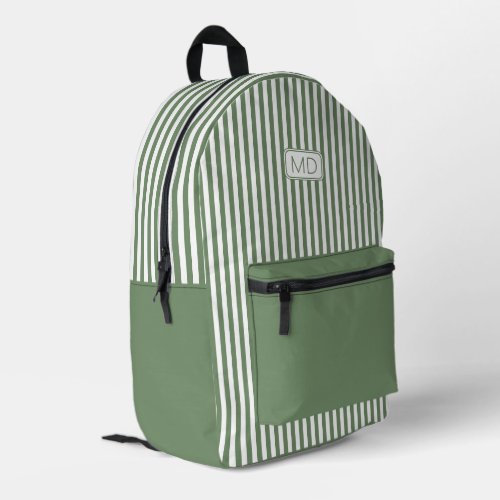 Personalized Monogrammed Modern Sage Green Stripes Printed Backpack
