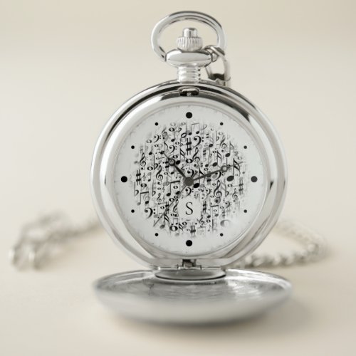 Personalized Monogrammed Musical Notes Pattern Pocket Watch