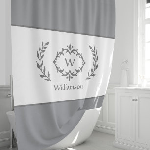 Personalized Monogrammed Name Initial Gray & White Shower Curtain