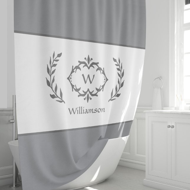 Personalized Monogrammed Name Initial Gray & White Shower Curtain (Personalized Monogrammed Name Initial Gray & White Shower Curtain)