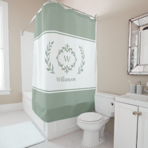 Personalized Monogrammed Name Initial Sage Green  Shower Curtain