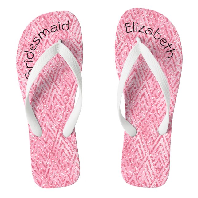 Personalized Monogrammed Pink Glitter Bridesmaid  Flip Flops (Footbed)