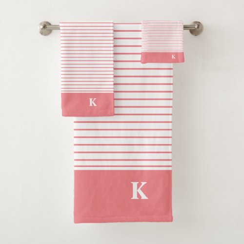 Personalized Monogrammed Pink Striped Family Bath Towel Set