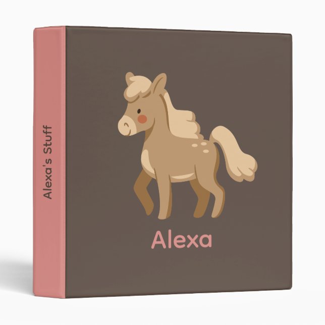 Personalized Monogrammed Pony Horse Girl  3 Ring Binder (Front/Spine)