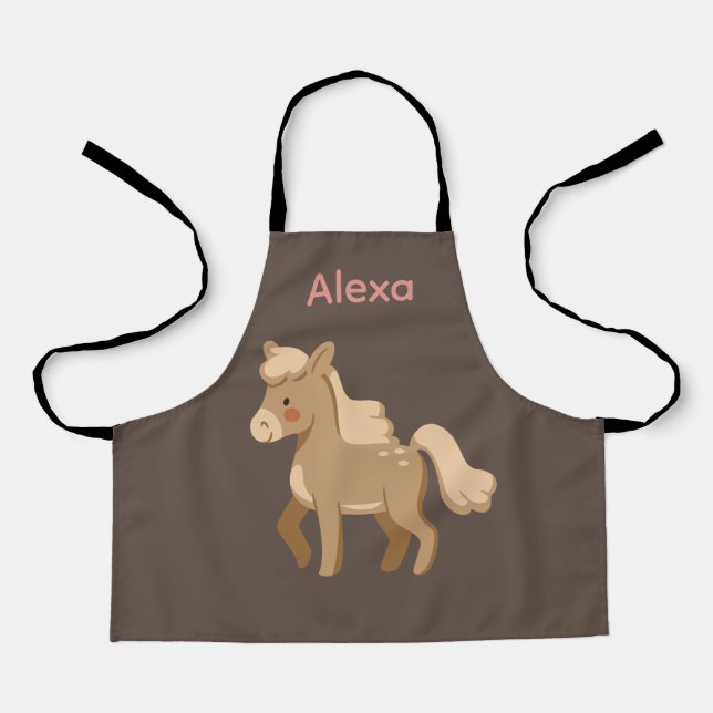 Personalized Monogrammed Pony Horse Girl  Apron (Front)