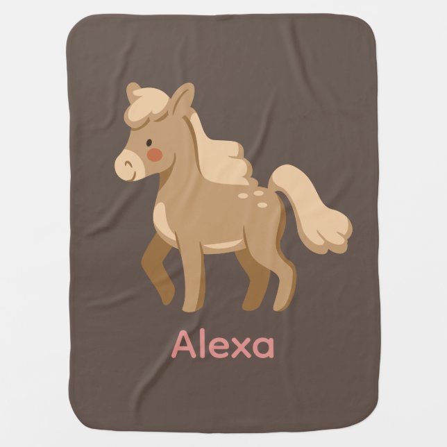 Personalized Monogrammed Pony Horse Girl  Baby Blanket (Front)