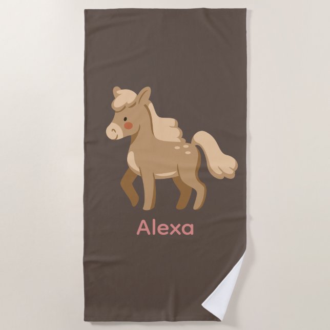 Personalized Monogrammed Pony Horse Girl  Beach Towel (Front)