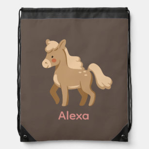Personalized Monogrammed Pony Horse Girl  Drawstring Bag