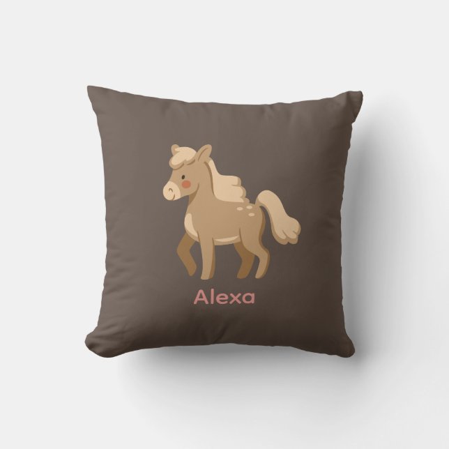 Personalized Monogrammed Pony Horse Girl  Throw Pillow (Front)