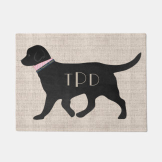 Personalized Monogrammed Preppy Black Lab Tan Jute Doormat