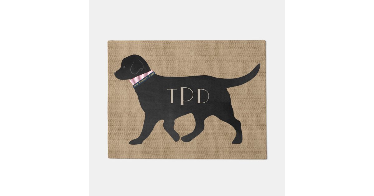 Personalized Monogrammed Preppy Black Lab Tan Jute Doormat