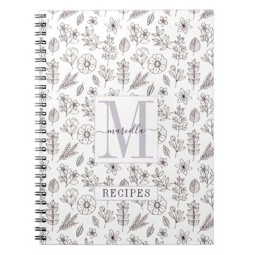 Personalized Monogrammed Recipe Floral Pattern  Notebook