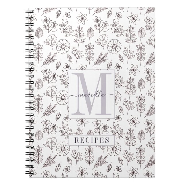 Personalized Monogrammed Recipe Floral Pattern  Notebook (Front)