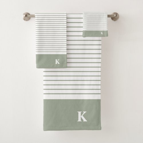 Personalized Monogrammed Sage Green Striped Family Bath Towel Set