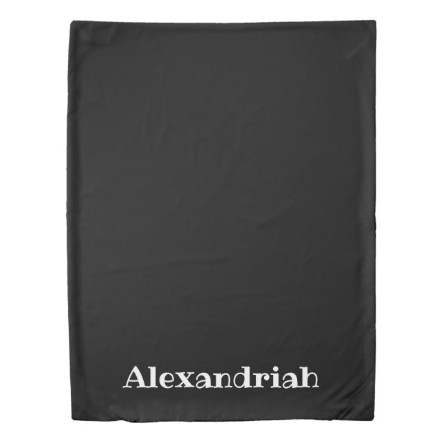 Personalized Monogrammed Solid Black & White Name Duvet Cover (Front)