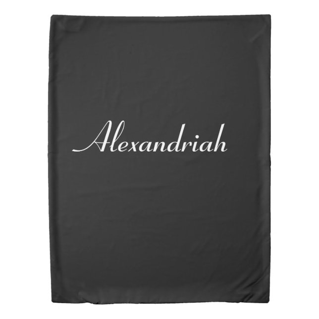 Personalized Monogrammed Solid Black & White Name Duvet Cover (Front)