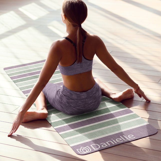 Personalized Monogrammed Striped Green Lotus Yoga Mat (Creator Uploaded)